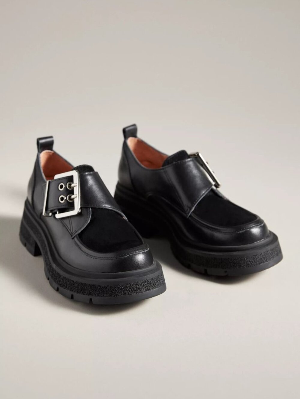 Anthropologie All Black Double-Buckle Loafers 40/9 NWOB $240